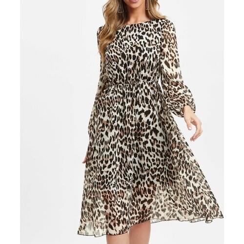 2020 Autumn Long Sleeve Sexy Party Dress Clothes Winter Casual Beach Dress Leopard Print O Neck Chiffon Dress for Women
