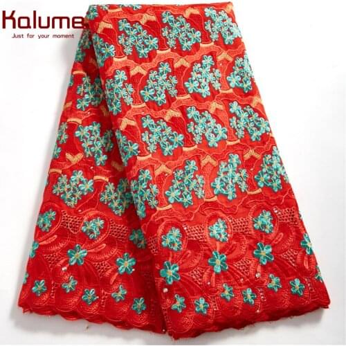 Kalume 2021 Red African Swiss Lace Fabric Bubai Voile Cotton Lace 5 Yards Tissue Nigerian Lace Fabirc For Diy Party Dress F2498