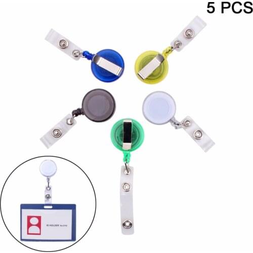 5 X Retractable Badge Holder Carabiner Reel Cip On ID Card Keychain Holder Badge Reel Strap Multicolor
