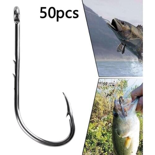 50pcs/ Box Long Shank Fishing Hook 1#-6# Fish Hooks Carbon Narrow Barbed Offset Bait Steel Hook Sharp High H6X1
