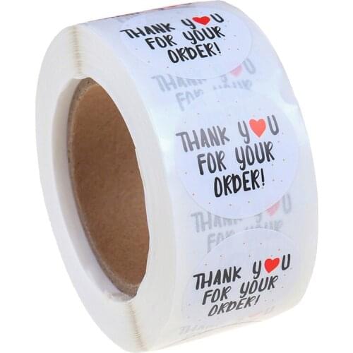 500PCS Pink Handmade With For Your Order Sticker Heart Thanks Shopping Small Local Kraft Labels