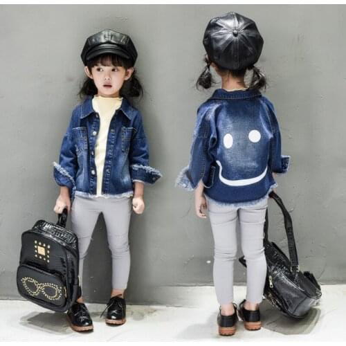 2016 spring autumn Girls Kids Boys Cartoon smiling face denim jacket coat comfortable cute baby Clothes Children Clothing 20w