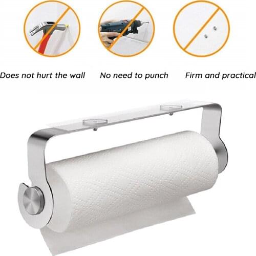 Paper Towel Holders for Kitchen Bathroom Stainless Steel Long Tissue Holder Rack Wall Punch Free Shelf Hotel Household Items