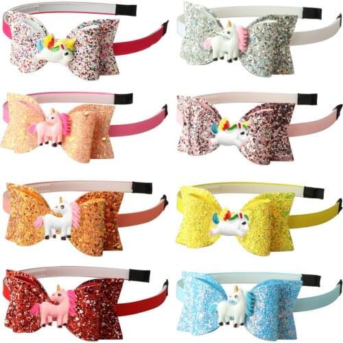 1 PC Girls Fashion Hairband Outdoors Summer Headwear Children Glitter Hair Bows Headhoop Unicorn Headbands Kids Hair Accessories