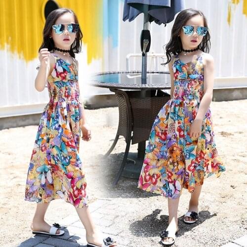 2019 New Boho Style Childrens Suspenders Skirt Girls Summer Dress Floral Wide Leg Pants Fashion Clothes