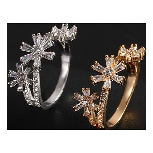 Funmode Beauty Snow Flower Shape Bagutte Cubic Zircon Rings For Women Wedding Party Accessories Wholesale FR151