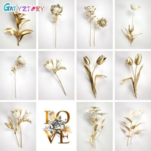GATYZTORY Paint By Number Gold Flower Oil Painting Art DIY Coloring By Number Door Kits Modern Wall Artwork