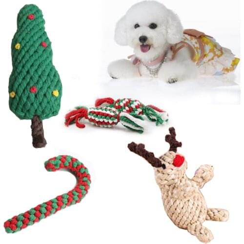 Dog Toys Bite Resistant Cotton Rope Toys Christmas Tree Design Durable Chew Toys Training Teething Toys for small dogs