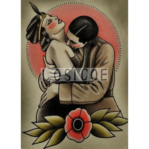 "Lovers" 30X42 CM Tattoo Print Painting Vintage Kraft Paper Poster Wall Art Flip Chart Stickers Home Decoration