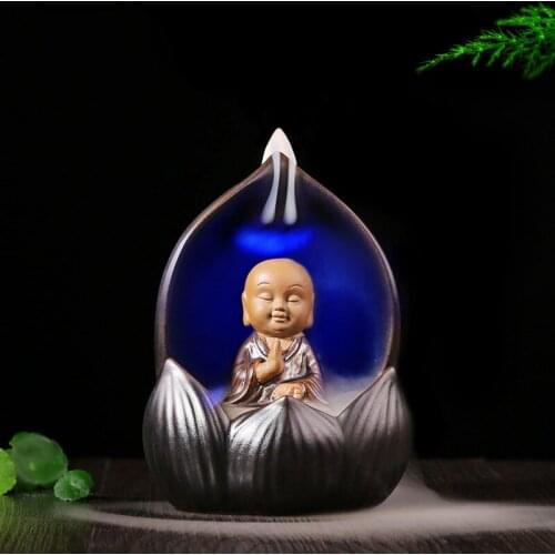 Ceramic gifts incense censer shramanera back LED light color ceramic incense smoke incense back view