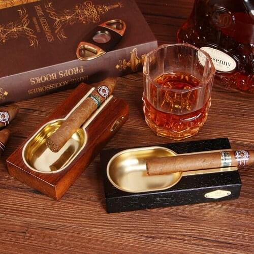 Classical Cigar Ashtray Fine Copper Electroplated Ash Tray Top Quality Wooden Portable Smoke Tray
