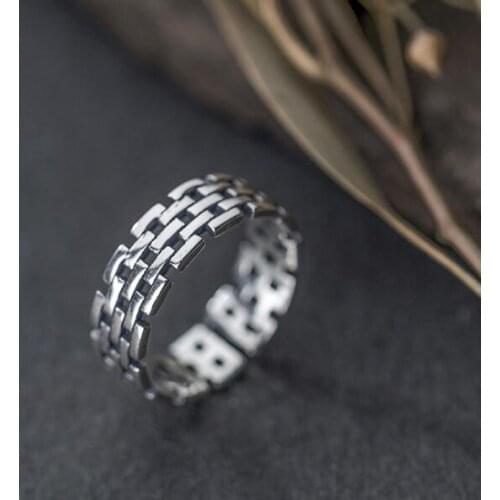 1pc 100% Authentic REAL.925 Sterling Silver Fine Jewelry Retro Vintage open ring Band Long Wider Adjust GTLJ1569