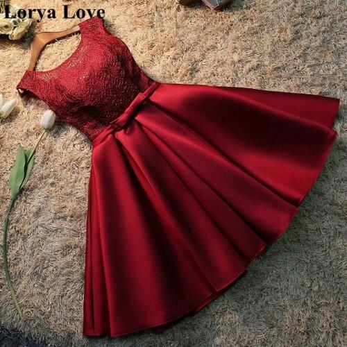 Short Wine Red Satin Cocktail Dresses 2020 Scoop Neck Sequins Short Prom Dress Women Mini Graduation Homecoming Gowns Vestitos