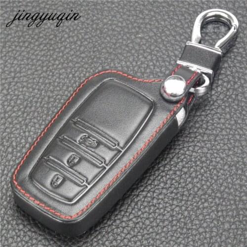 Jingyuqin Leather Remote Car Keychain Key Case For Toyota Highlander Camry Crown 3 Button Smart Key Holder Cover