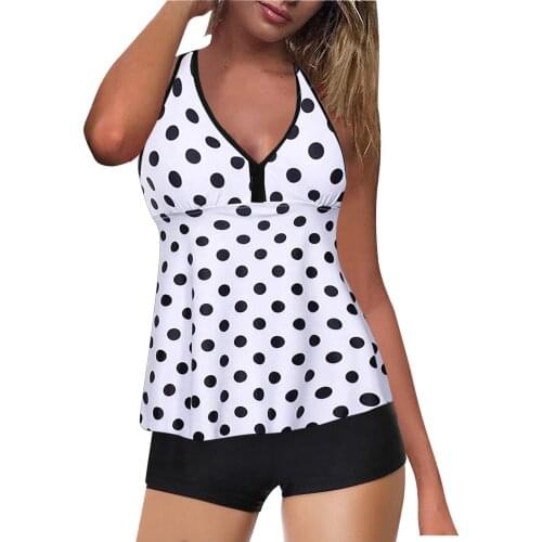 Women Plus Size Swimwear Dot Print Tankini High Waist High Neck Halter Tummy Control Two Piece Swimsuit bikinis 2021 mujer