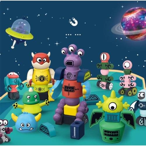 Magnetic Building Blocks Montessori Kids Toys Magnets Alien Assembling Bricks Magic LED Light 3D Planet Lamp Toys For Children