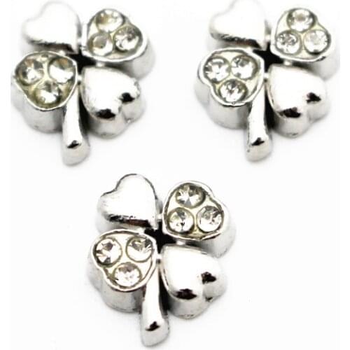 10pcs/lot Metal Four Leaf Clover Crystal Lucky Gift Floating Charms For Living Glass Floating Lockets Bracelet DIY Jewelry