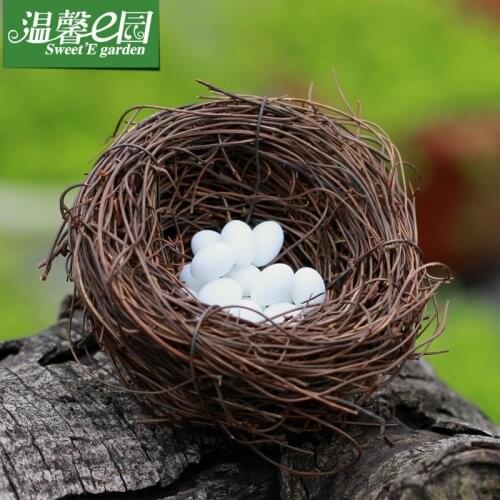 6 Pcs Mini Eggs 1 Nest Fairy Garden Miniature Figurine Toys Crafts DIY Accessories Artificial Birds Nest Simulation Eggs