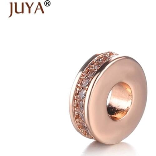 Juya Fashion Beads Findings Copper Zircon Round Spacer Beads For Making Jewelry DIY Bracelet Necklace Accessories