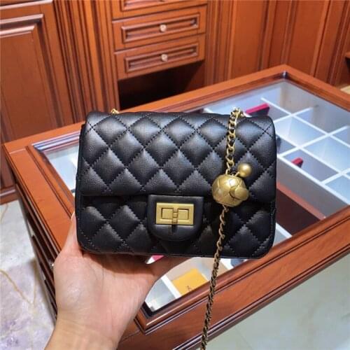 Fashion New Small Golden Ball Chain Shoulder Messenger Bags Luxury Diamond Lattice Sheepskin Women Purse and Handbags Sac A Main