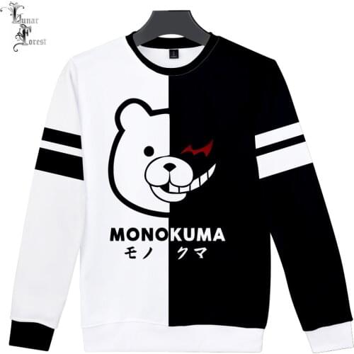 MONOKUMA 3D Printing T-shirt Fashion Round Neck Long Sleeve Popular Japanese Anime Game Streetwear Plus Size