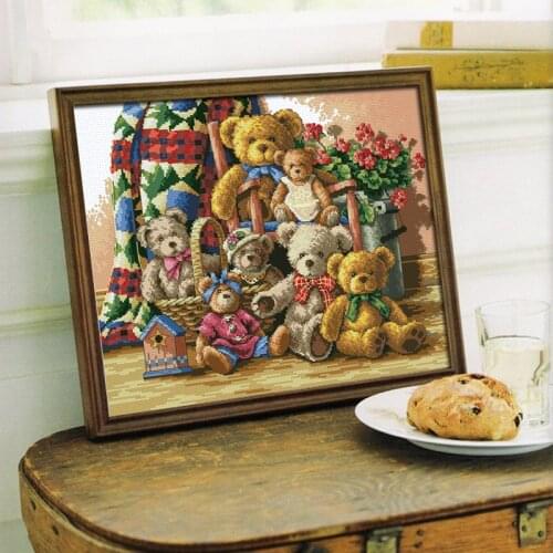 Bear club cross stitch package animal toys pattern aida 18ct cartoon pearl white cloth kit embroider DIY handmade needlework