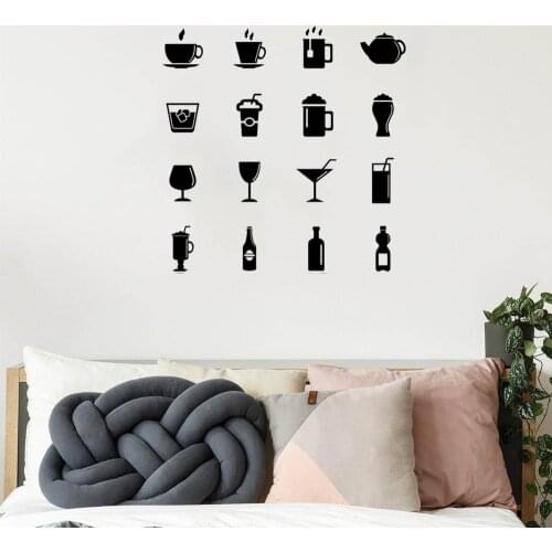 Drinks Wall Sticker Beverages Icons Stock Vectors Wall Decal lllustrations For Kitchen Home Decor Vinyl Art Mural dw8538