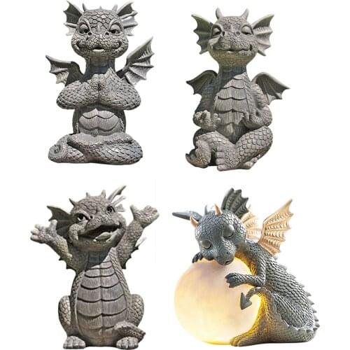 Small Dinosaur Shape Meditation Sculpture Resin Home Desk Dragon Meditated Statue Model Garden Outdoor Yard Decoration