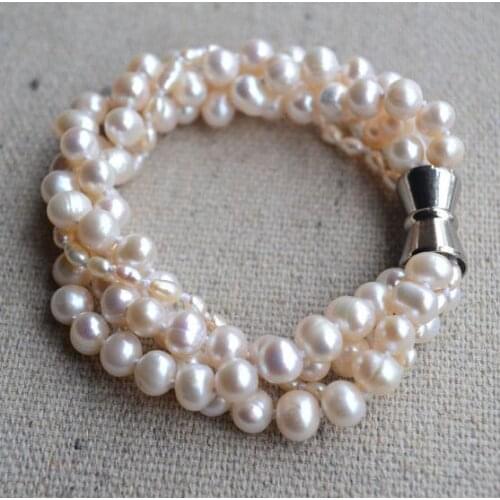 Charming Real Pearl Jewellery 4-7mm 4 Rows Genuine Freshwater Pearl Bracelet ,Bridesmaid Bracelet ,Wedding Party Ladys Gift