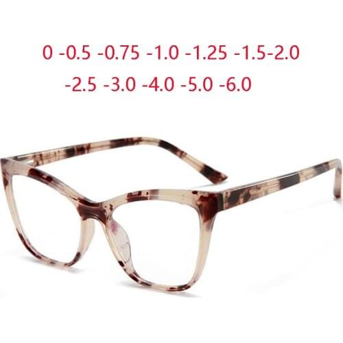 Blue Light Blocking Cat Eye Nearsighted Glasses Women TR90 Leopard Short-sight Spectacles Prescription 0 -0.5 -0.75 -1.0 To -6.0