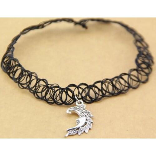 80s 90s 00s The Moon Face Elastic Tattoo Choker Necklace Pendant Festival hot fashion Black Wholesale tibetan silver jewlery