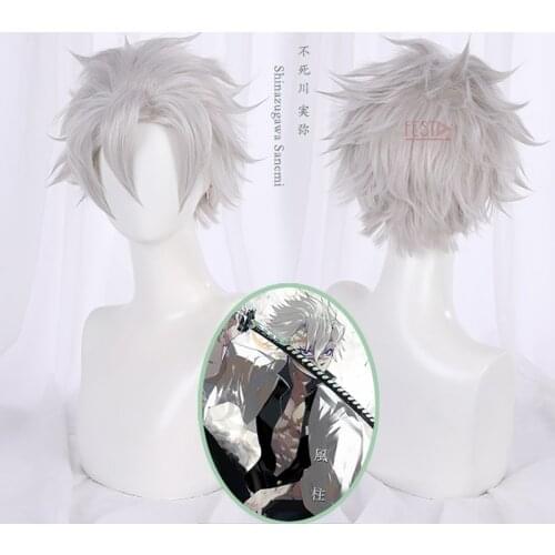 Anime Demon Slayer Shinazugawa Sanemi Cosplay Wig Gray Short Hair Kimetsu No Yaiba Train Mugen Heat Synthetic Hair+ Free Wig Cap