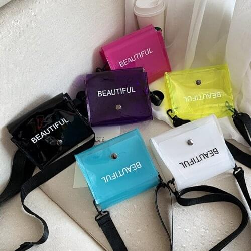 Transparent Laser Crossbody Bag for Women Candy Color Letter Fashion Wild Mini Shoulder Messenger Bag PVC Jelly Small Tote Bag