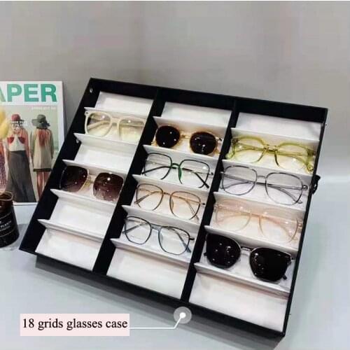 Selling Big Size 18 Grids Case Sunglasses Glasses Display With Cover Eyeglass Grids Stand Case Holder Glasses Makeup Organizer