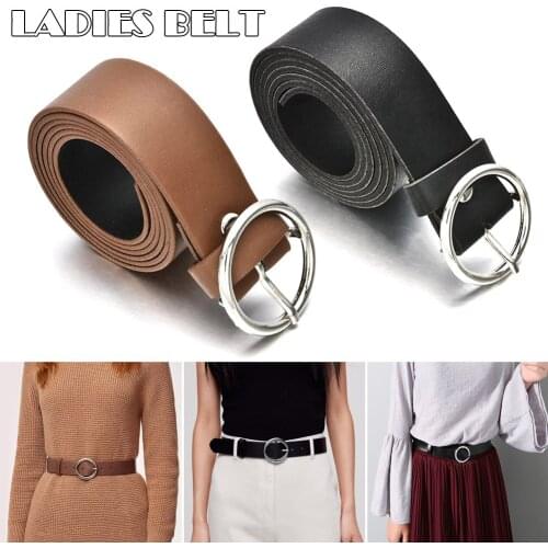 Women Faux Leather Belt Jeans Belts for Women Dresses with Classic Round Buckle Imitation Adjustable Circle Button Accessories