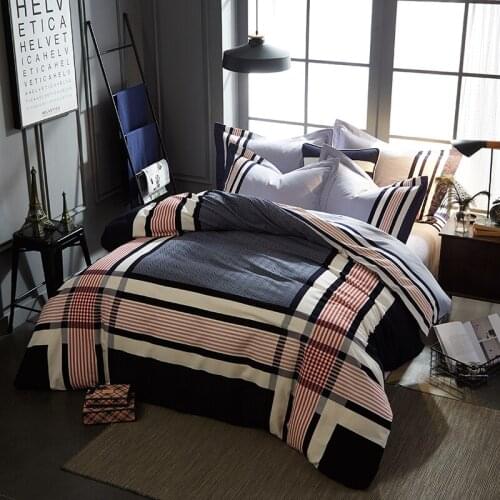 Black white stripe plaid Sanding 100% cotton luxury bedding set king queen bed set duvet cover set pillowcase bed sheet set 4pcs