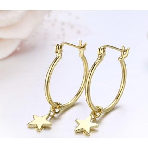 Brass with Yellow Gold Color Littler Star Charms Loop Cirlces Drop Earrings For Women Girls Jewelry Boucle D'oreille Aros Aretes