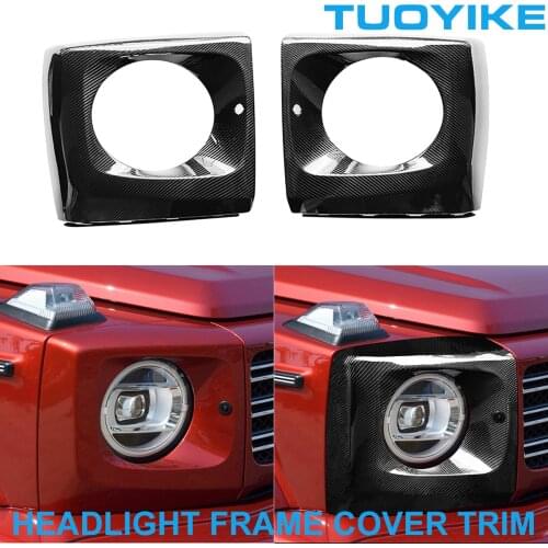 Car Styling Real Carbon Fiber Front Headlight Bulbs Frame Cover Cap Trim Sticker For Mercedes BENZ W464 G63 G500 G550 2019-2020