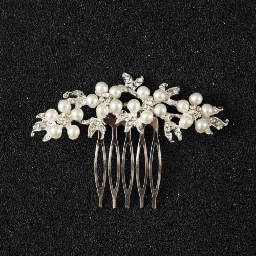 Bridal wedding tiara pearl silver plated crystal small hair comb alloy hair comb wedding dress accessories