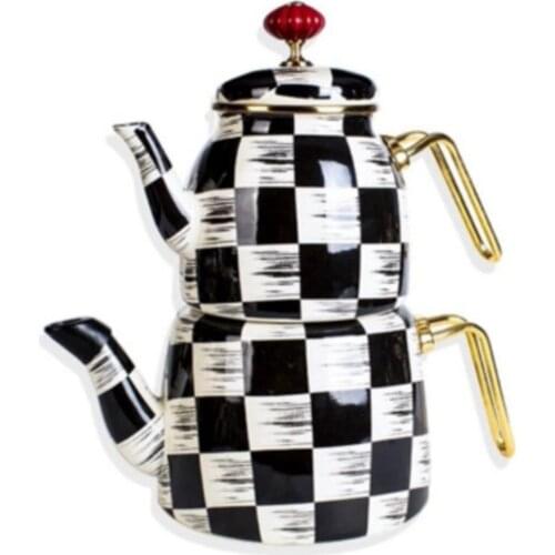 Turkish Teapot Kettle Handmade Kitchen Tea Set Traditional Tea Coffee Boiler Cream Dama Enamel Teapot чайник заварочный