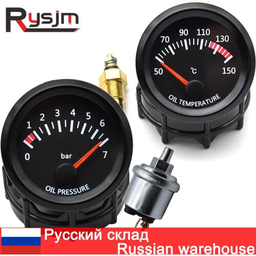 Universal 52mm 2" Oil Temp Temperature Gauge 50~150℃ Digital Pointer W/Sensor 1/8 NPT Car Meter Oil Pressure Gauge Bar Sensor