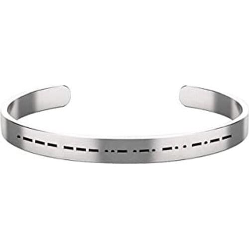 Morse Code Bracelet Inspirational Bracelet for Men Women Cuff Bangle Hidden Message Jewelry Present Stainless Steel Adjustable