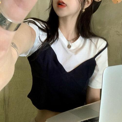 Summer Vacation Two Short Sleeve T-shirts Womens 2021 Niche Design New Fashion Korean Style Short Jacket Versatile Trend