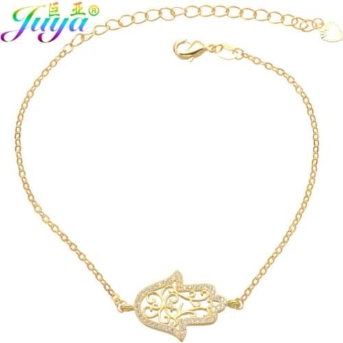 Juya Turkish Jewelry Supplies Micro Pave Zircon Gold/Rose Gold Hamsa Hand Bracelets For Women Fatima Jewelry Bracelet