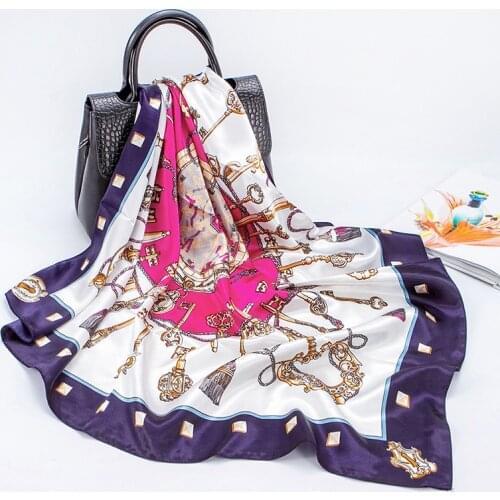 Women 90*90cm Silk Scarf Scarves Luxury Brand Square Scarf Female Printed Head Hijab Women Satin Scarf Foulard Bandana femelle