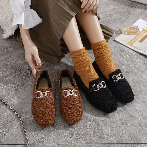 Winter Women Loafers Plush Slip on Flat Shoes Bow Woman Flats Warm Loafer Wool Casual Shoes Large Size 5-13 Zapatos Mujer W24-07