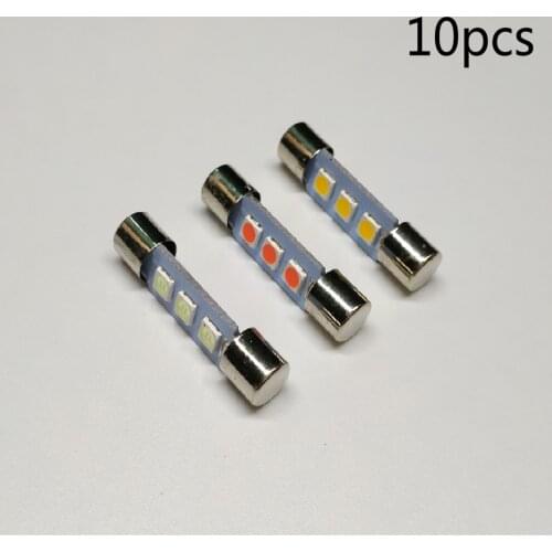 10PCS Festoon Dome T6.3 28mm 3 SMD 3030 LED 3smd Light Bulb Car Vanity Mirror Lights Sun Visor Fuse Light White 12V