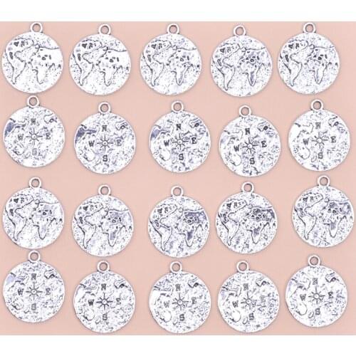 10pcs/lot 18mm Antique Silver Compass map charms Pendant for DIY bracelet Necklace Jewelry Accessories 24202
