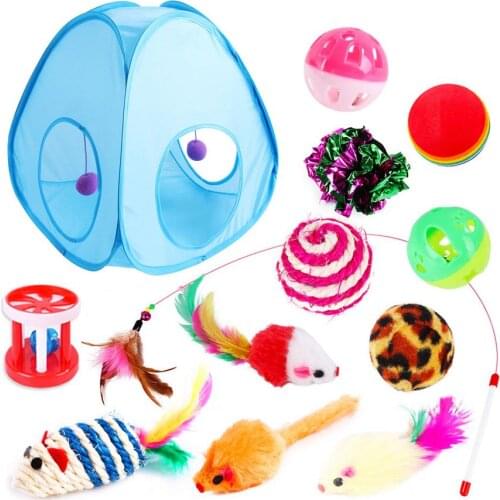 13pcs Pets Cat Toys Cat Tent Cat Stick Ball Simulation Mouse Kitten Love Pet Toy Cat Channel Funny Cat Stick Mouse DROPSHIP