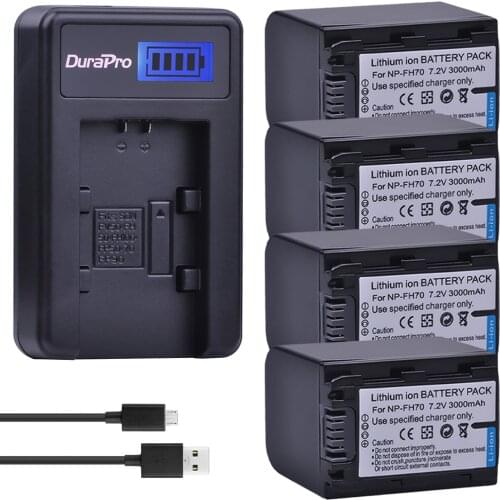 4pc 3000mAh NP-FH70 NP FH70 Li-ion Battery + LCD USB Charger For Sony for SONY DCR-SX60 HDR-UX7E UX7 UX5E TG1 TG3 TG5V Camera